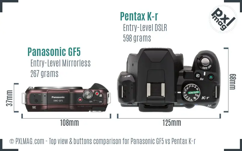 Panasonic GF5 vs Pentax K-r top view buttons comparison