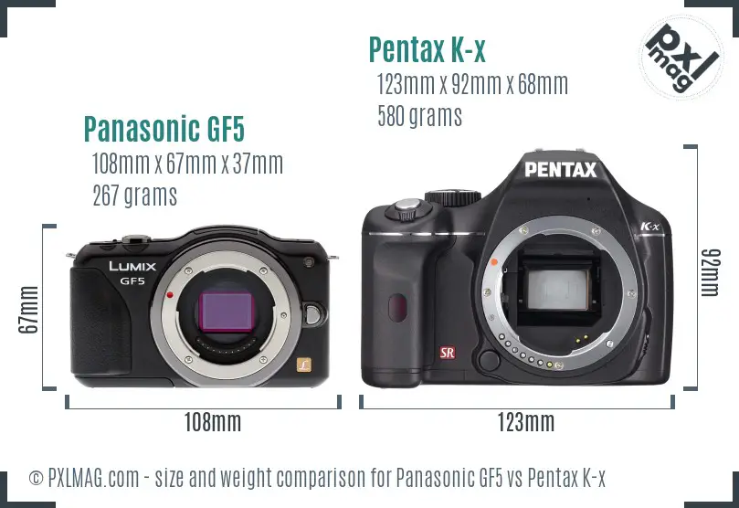 Panasonic GF5 vs Pentax K-x size comparison