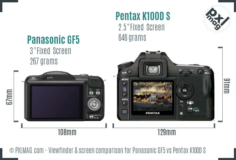 Panasonic GF5 vs Pentax K100D S Screen and Viewfinder comparison