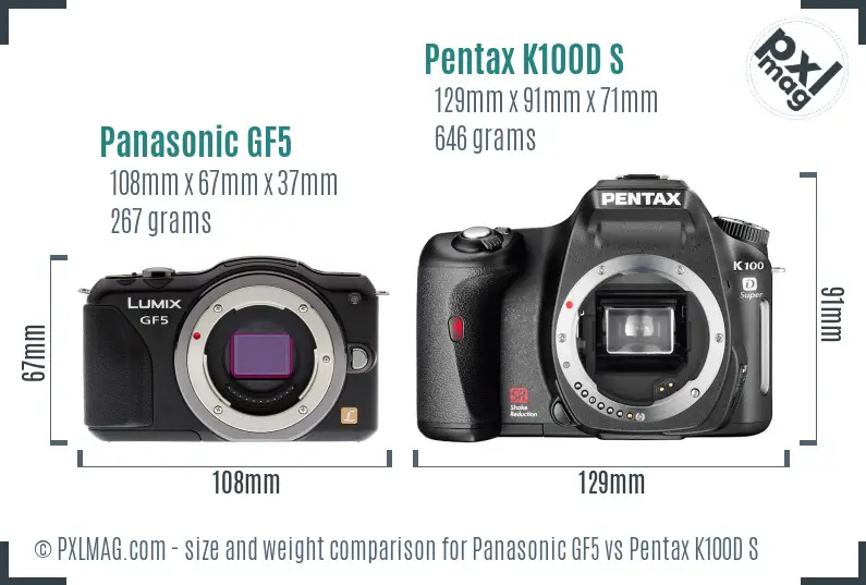 Panasonic GF5 vs Pentax K100D S size comparison