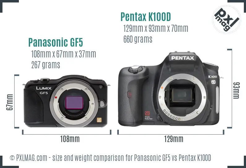 Panasonic GF5 vs Pentax K100D size comparison