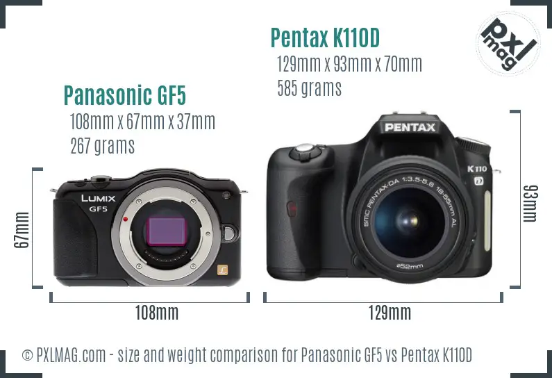 Panasonic GF5 vs Pentax K110D size comparison