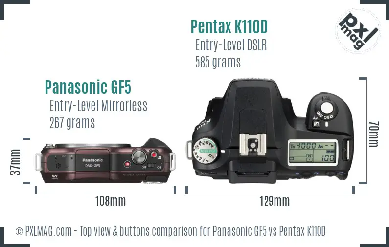 Panasonic GF5 vs Pentax K110D top view buttons comparison