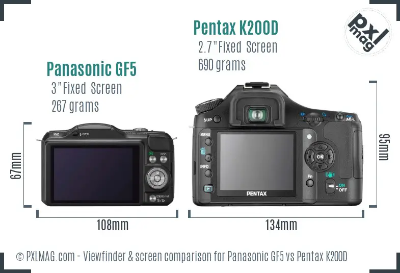 Panasonic GF5 vs Pentax K200D Screen and Viewfinder comparison