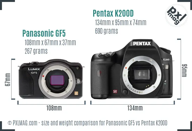 Panasonic GF5 vs Pentax K200D size comparison