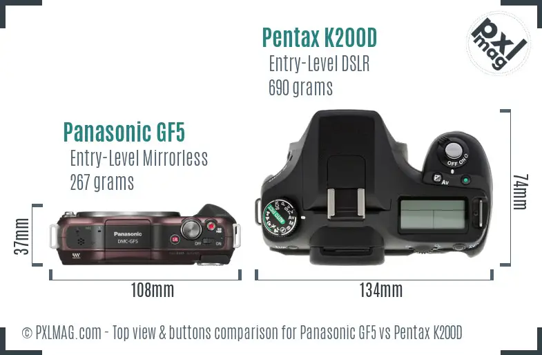Panasonic GF5 vs Pentax K200D top view buttons comparison