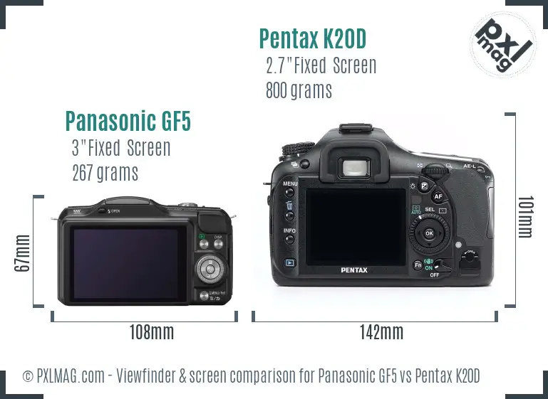 Panasonic GF5 vs Pentax K20D Screen and Viewfinder comparison