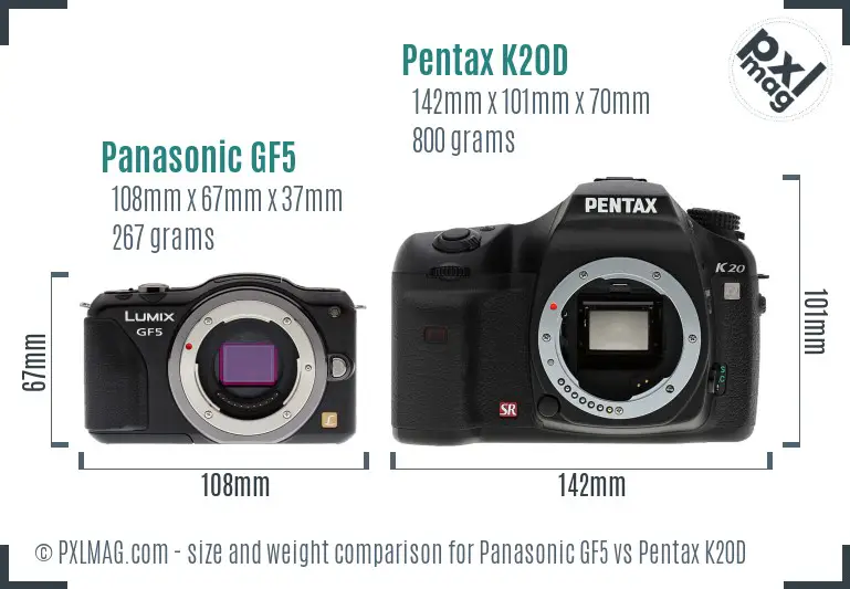 Panasonic GF5 vs Pentax K20D size comparison