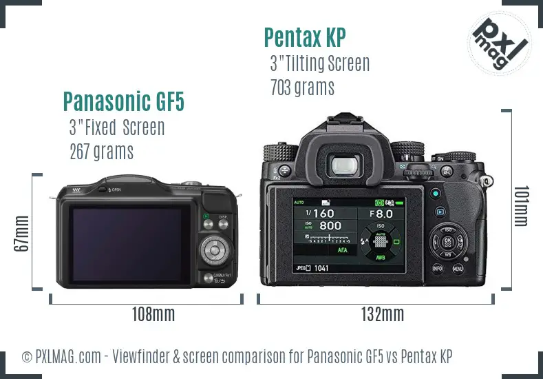 Panasonic GF5 vs Pentax KP Screen and Viewfinder comparison