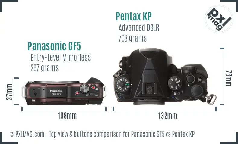 Panasonic GF5 vs Pentax KP top view buttons comparison