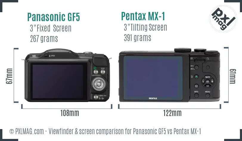 Panasonic GF5 vs Pentax MX-1 Screen and Viewfinder comparison