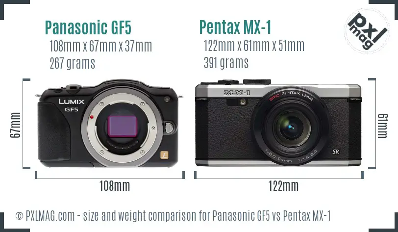 Panasonic GF5 vs Pentax MX-1 size comparison