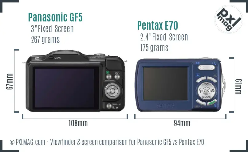 Panasonic GF5 vs Pentax E70 Screen and Viewfinder comparison