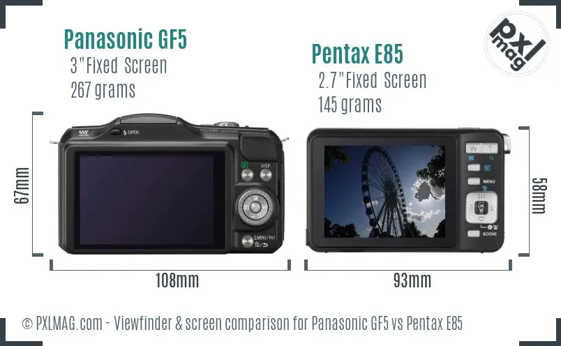 Panasonic GF5 vs Pentax E85 Screen and Viewfinder comparison