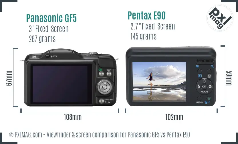 Panasonic GF5 vs Pentax E90 Screen and Viewfinder comparison