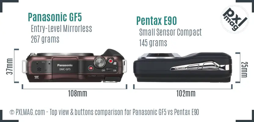Panasonic GF5 vs Pentax E90 top view buttons comparison