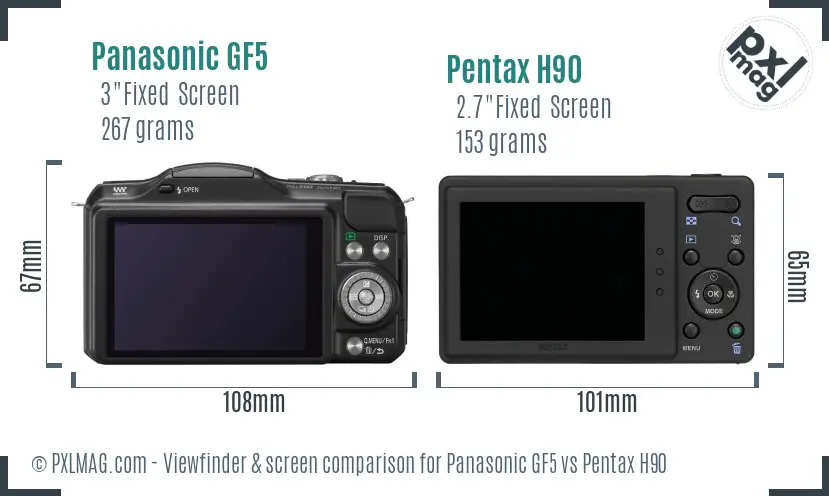 Panasonic GF5 vs Pentax H90 Screen and Viewfinder comparison