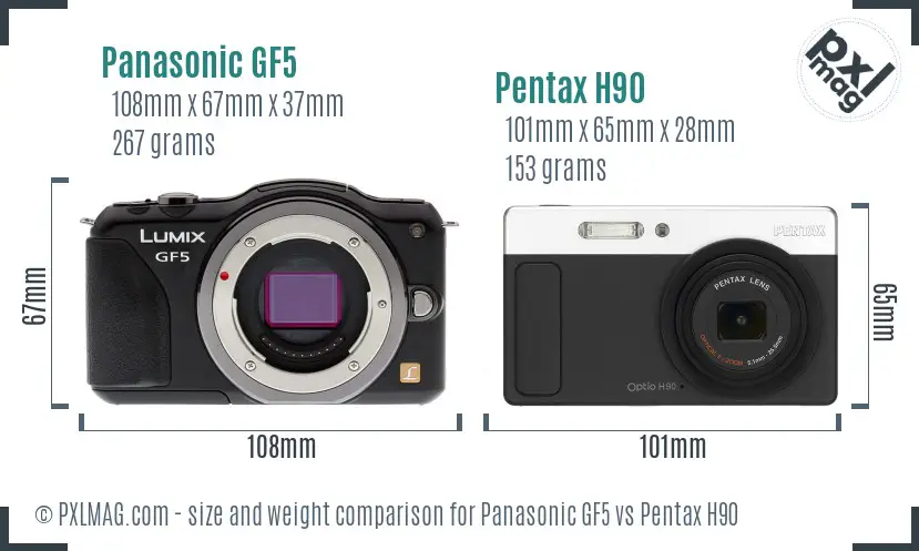 Panasonic GF5 vs Pentax H90 size comparison