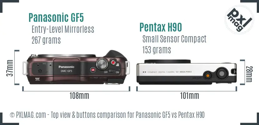 Panasonic GF5 vs Pentax H90 top view buttons comparison