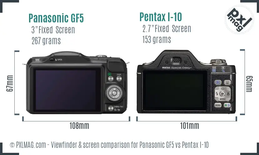 Panasonic GF5 vs Pentax I-10 Screen and Viewfinder comparison