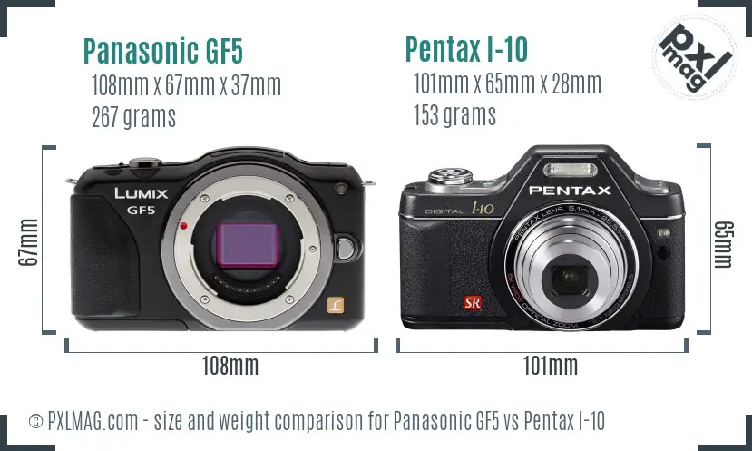 Panasonic GF5 vs Pentax I-10 size comparison