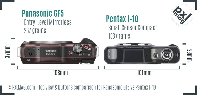 Panasonic GF5 vs Pentax I-10 top view buttons comparison