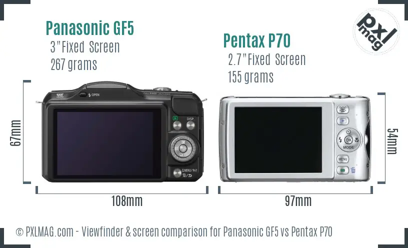 Panasonic GF5 vs Pentax P70 Screen and Viewfinder comparison