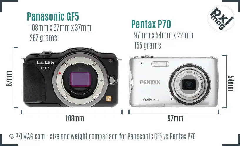 Panasonic GF5 vs Pentax P70 size comparison