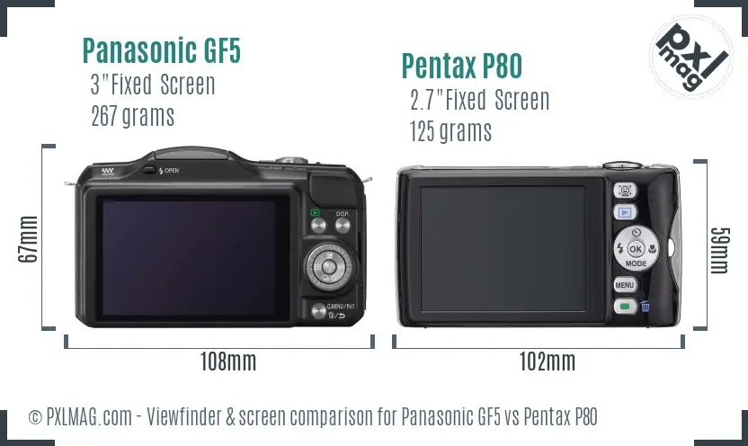 Panasonic GF5 vs Pentax P80 Screen and Viewfinder comparison