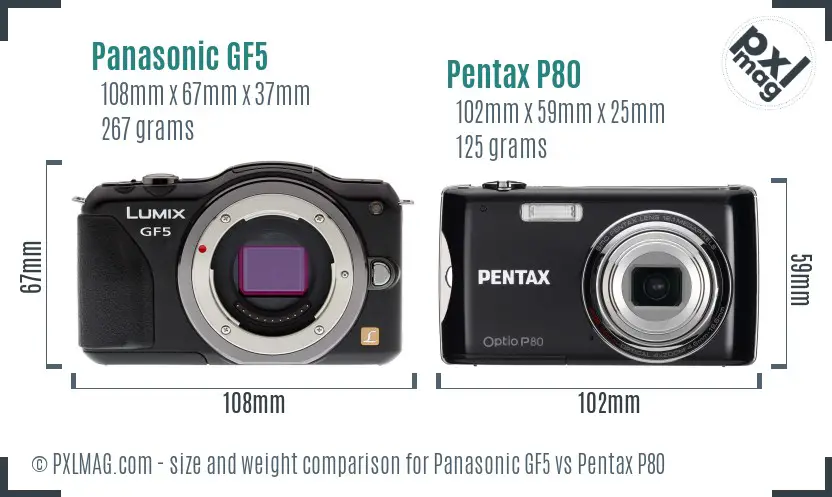 Panasonic GF5 vs Pentax P80 size comparison