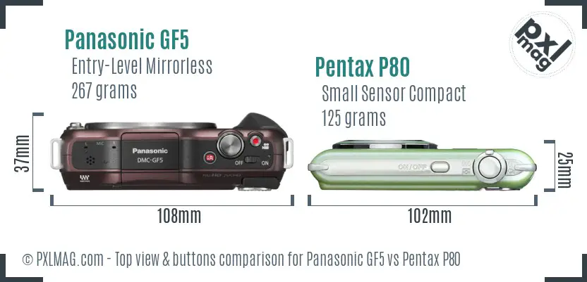 Panasonic GF5 vs Pentax P80 top view buttons comparison