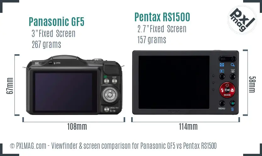 Panasonic GF5 vs Pentax RS1500 Screen and Viewfinder comparison
