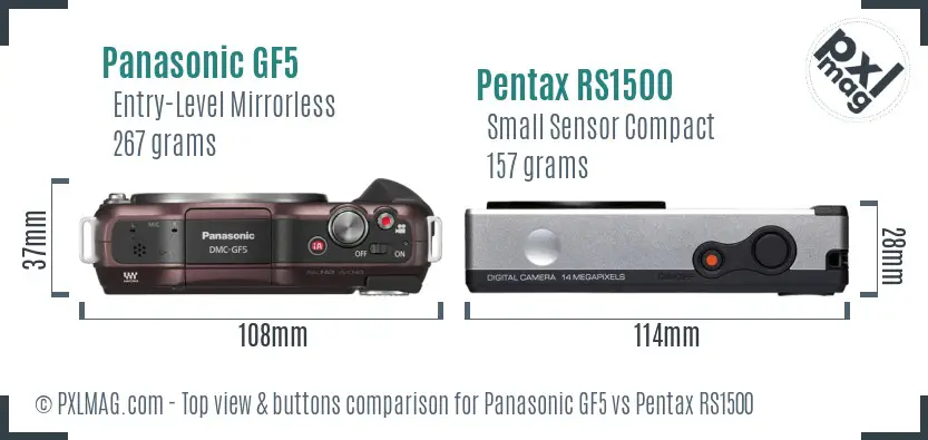 Panasonic GF5 vs Pentax RS1500 top view buttons comparison
