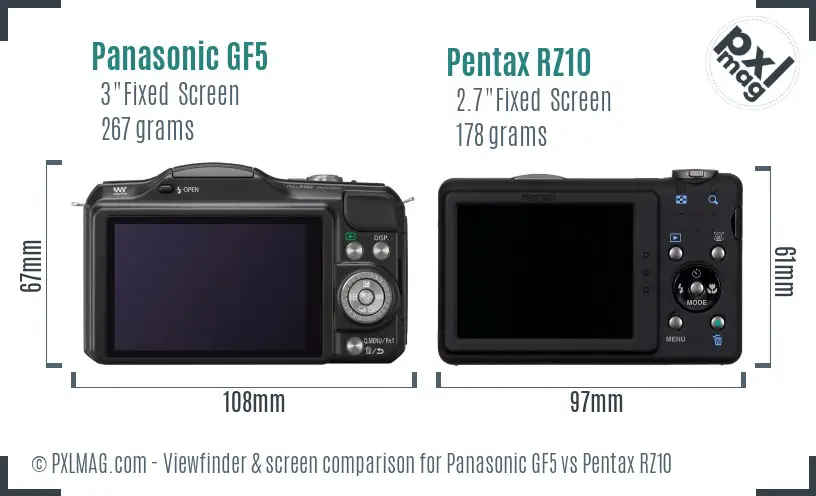 Panasonic GF5 vs Pentax RZ10 Screen and Viewfinder comparison
