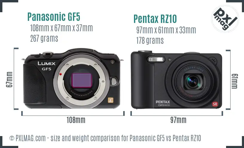 Panasonic GF5 vs Pentax RZ10 size comparison