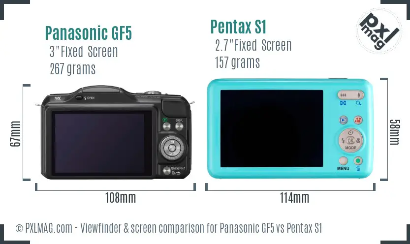 Panasonic GF5 vs Pentax S1 Screen and Viewfinder comparison