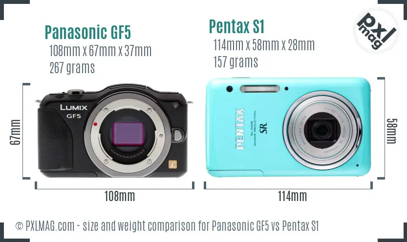 Panasonic GF5 vs Pentax S1 size comparison