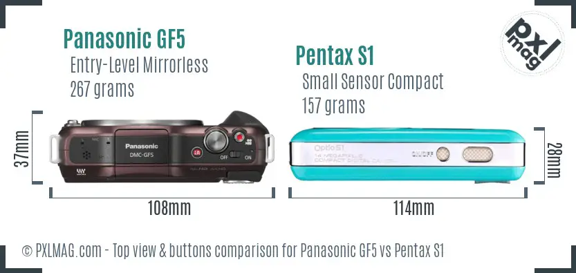Panasonic GF5 vs Pentax S1 top view buttons comparison