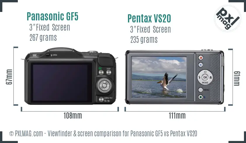 Panasonic GF5 vs Pentax VS20 Screen and Viewfinder comparison