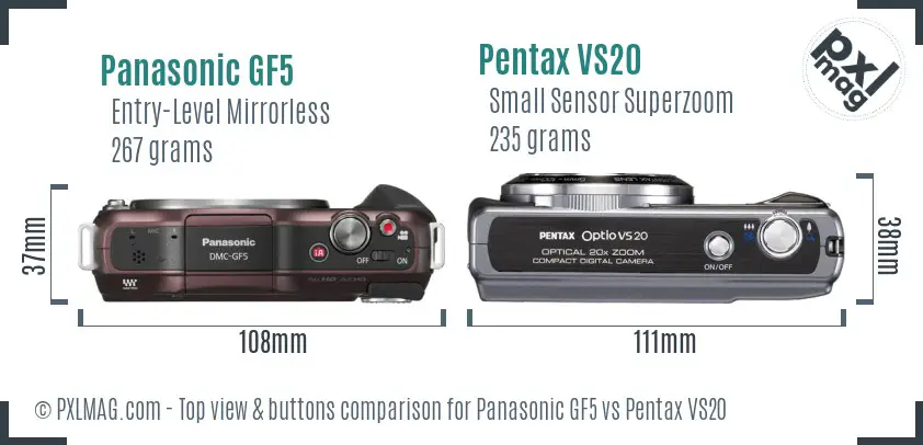 Panasonic GF5 vs Pentax VS20 top view buttons comparison