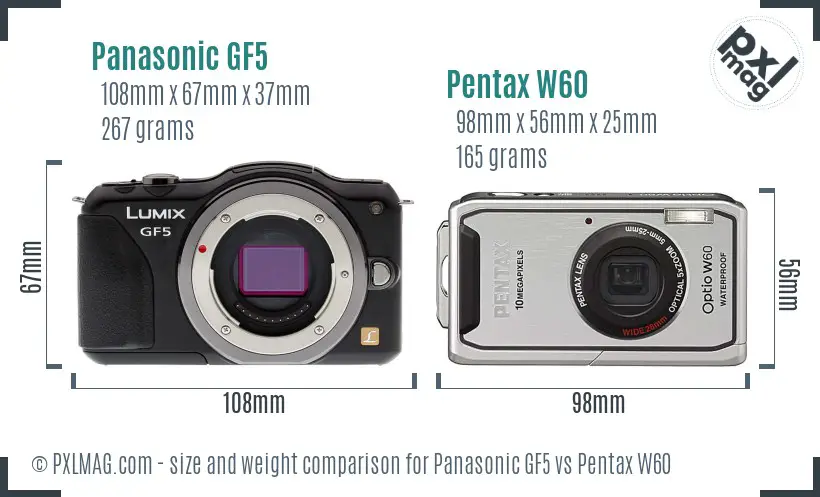 Panasonic GF5 vs Pentax W60 size comparison