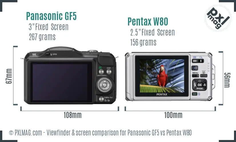 Panasonic GF5 vs Pentax W80 Screen and Viewfinder comparison