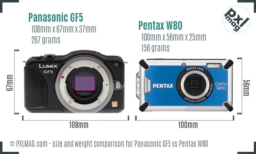 Panasonic GF5 vs Pentax W80 size comparison