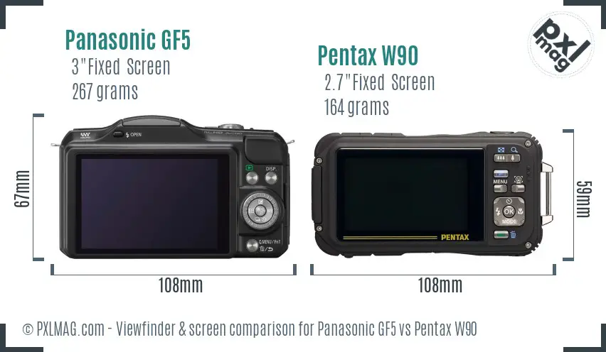 Panasonic GF5 vs Pentax W90 Screen and Viewfinder comparison