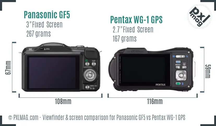 Panasonic GF5 vs Pentax WG-1 GPS Screen and Viewfinder comparison