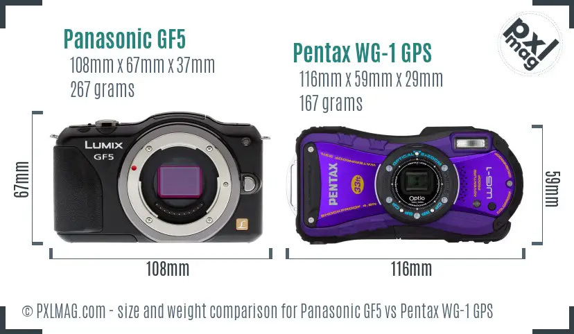 Panasonic GF5 vs Pentax WG-1 GPS size comparison