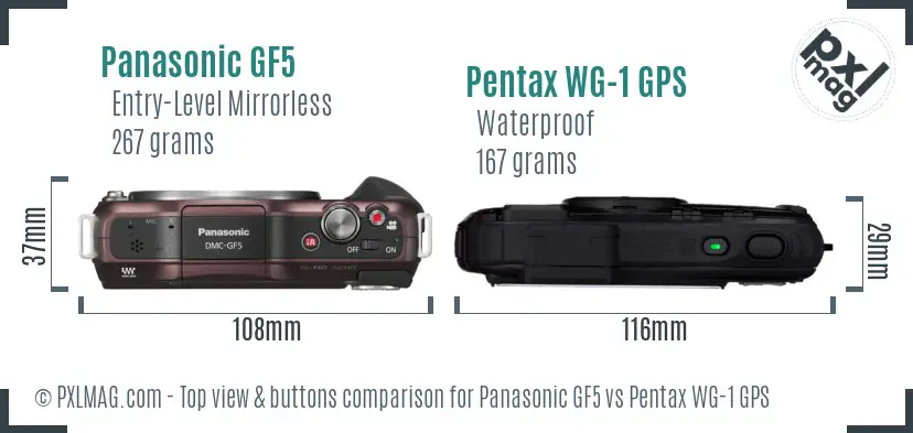 Panasonic GF5 vs Pentax WG-1 GPS top view buttons comparison