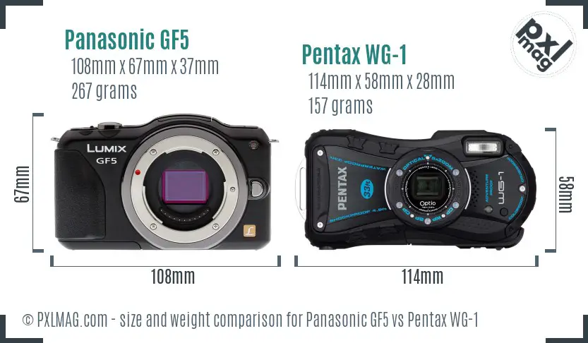 Panasonic GF5 vs Pentax WG-1 size comparison