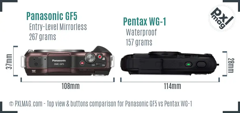 Panasonic GF5 vs Pentax WG-1 top view buttons comparison