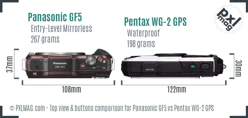 Panasonic GF5 vs Pentax WG-2 GPS top view buttons comparison